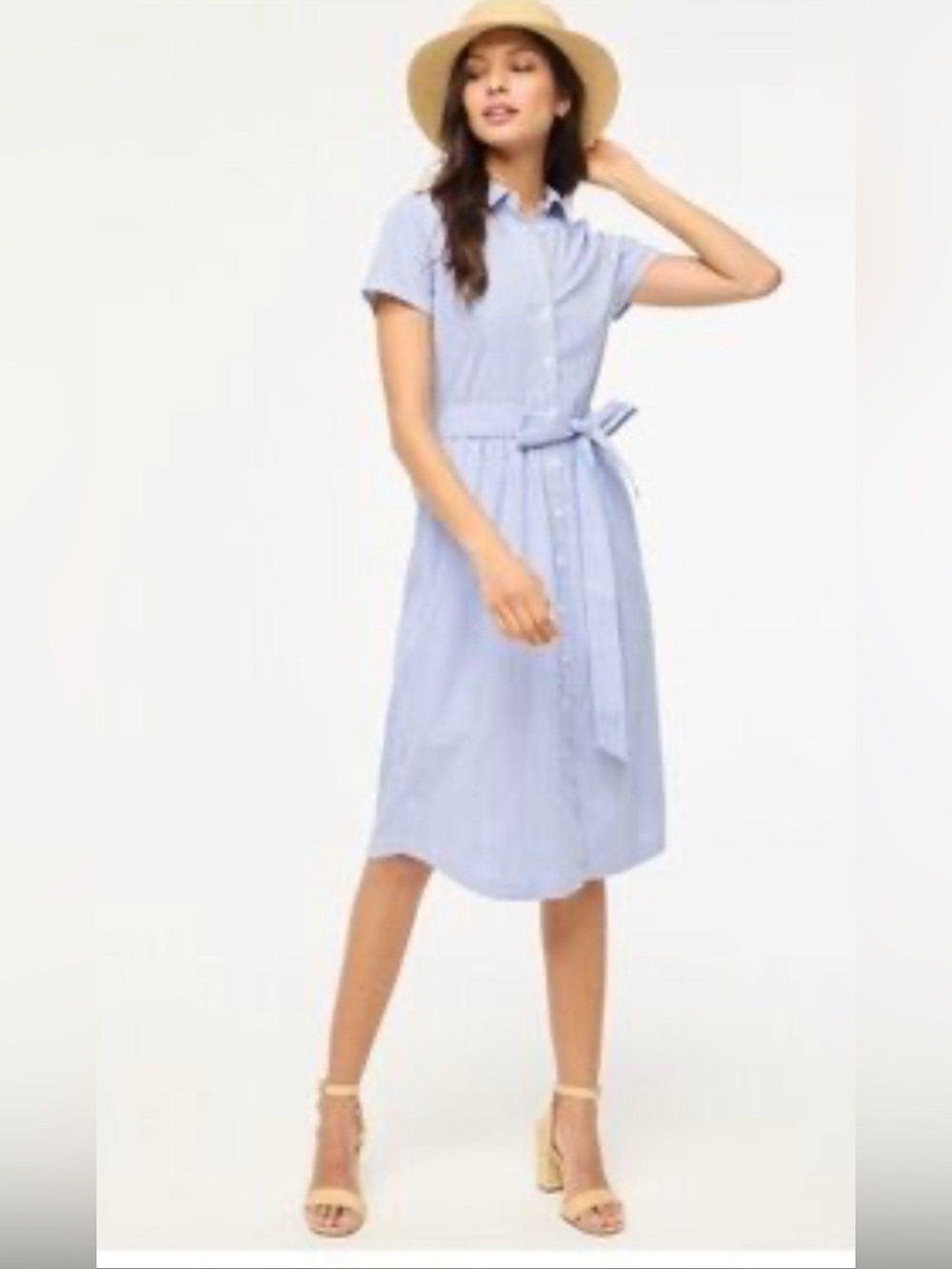 J. Crew Light Blue Button-Front Shirt Dress with Waist Tie